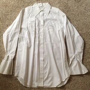 White tuxedo button down with bib detailing